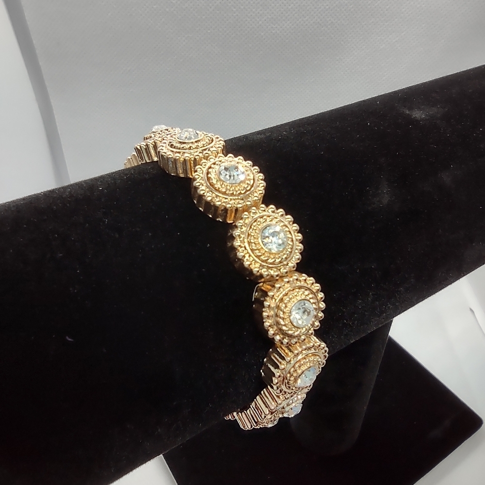 Vintage Gold & Crystal Rhinestone Stretch Bracelet‎
